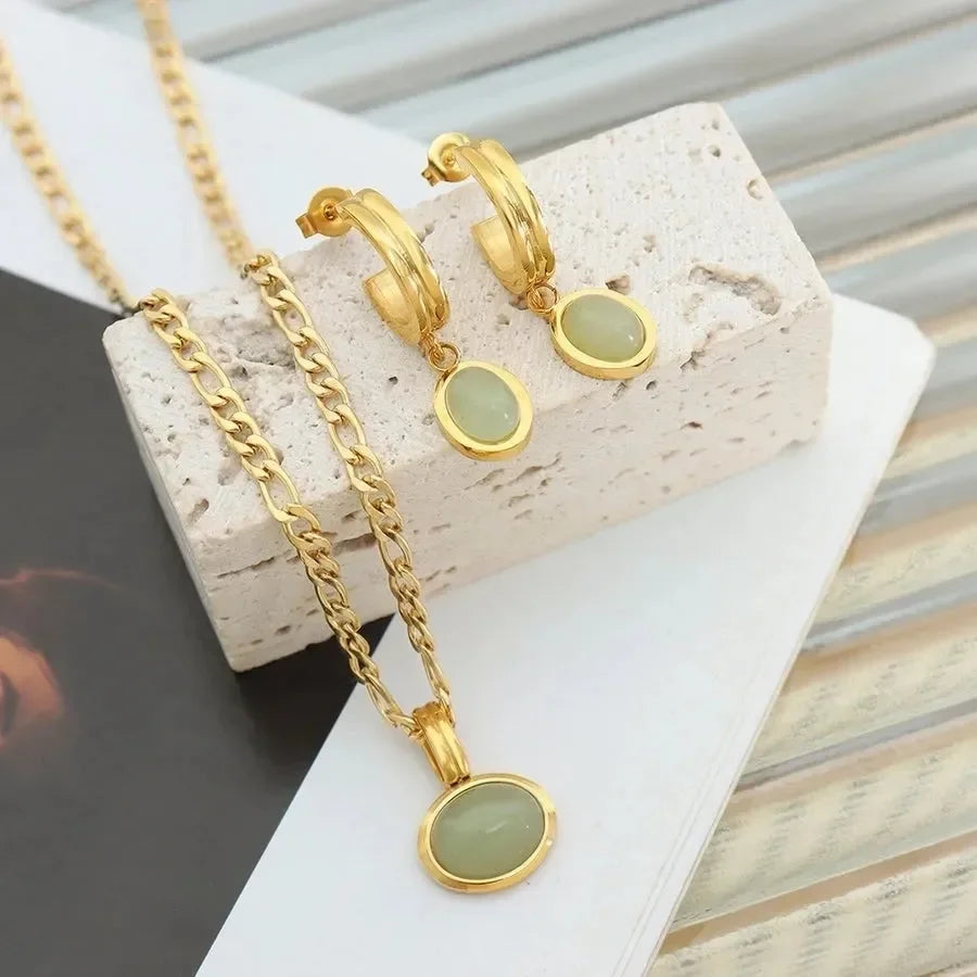 Natural Green Stone Pendant - Diatoms