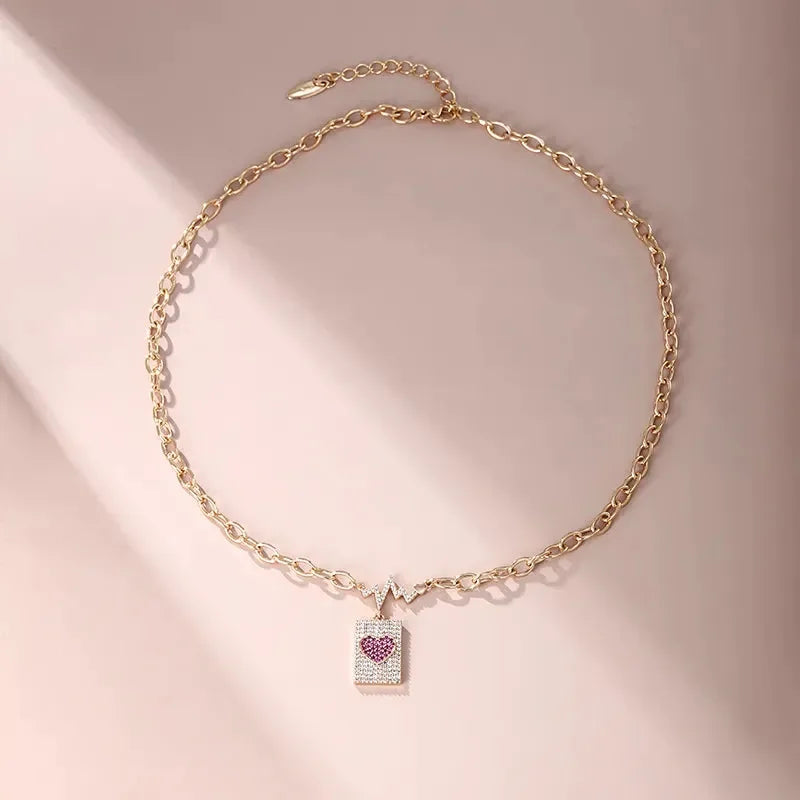 Shiny Heart Shape Rhinestones Pendant Necklace - Diatoms