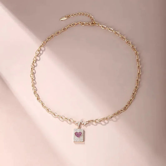 Shiny Heart Shape Rhinestones Pendant Necklace - Diatoms