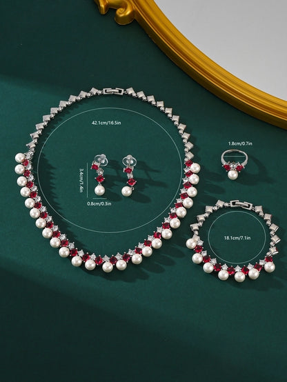 Inlay Pearl Zircon Jewelry Set