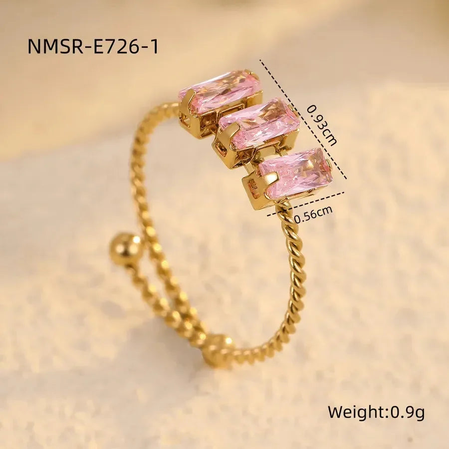 Shiny Square Zircon Open Rings - Diatoms