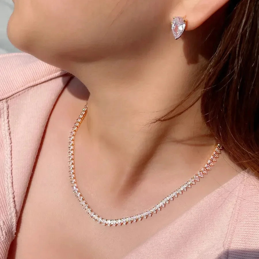 Elegant Lady Korean Style Diamond Earrings Necklace Set - Diatoms