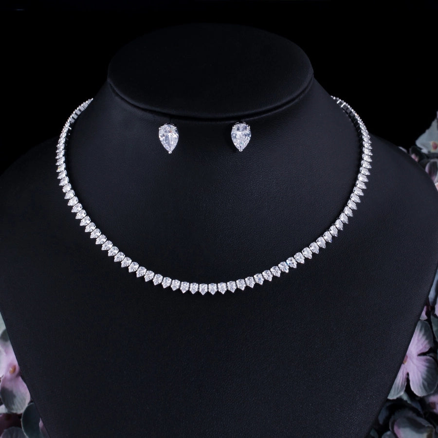 Elegant Lady Korean Style Diamond Earrings Necklace Set