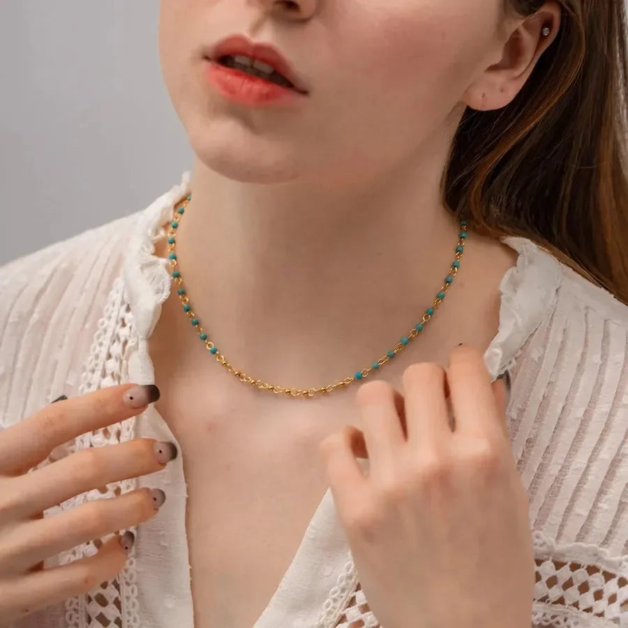 Blue Beaded Necklace - Diatoms