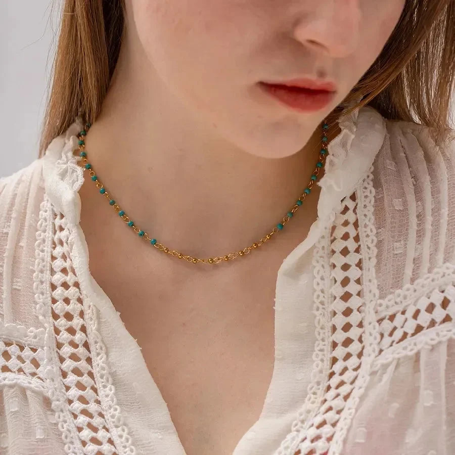 Blue Beaded Necklace - Diatoms