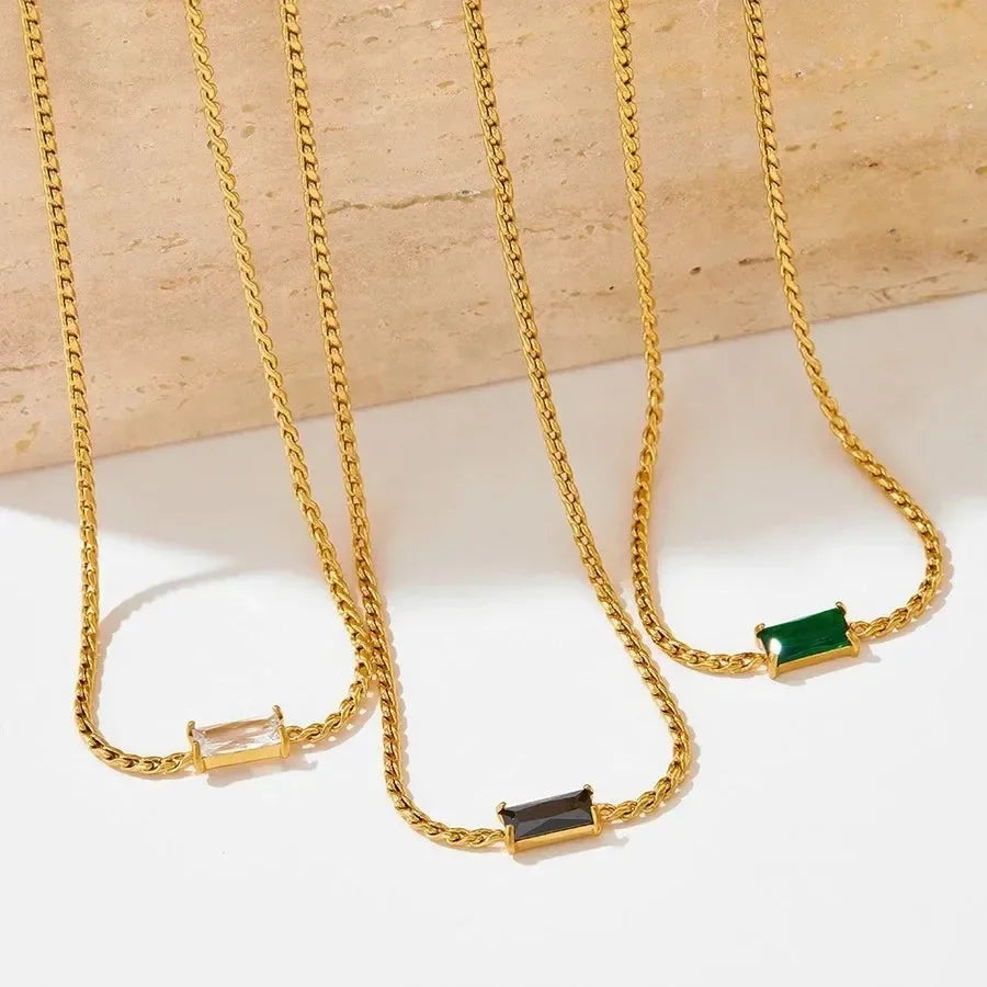 Vertical Emerald Rectangle Necklace - Diatoms
