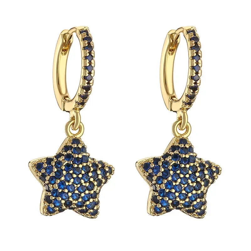 Midnight Gleam Golden Blue Drop Earrings - Diatoms