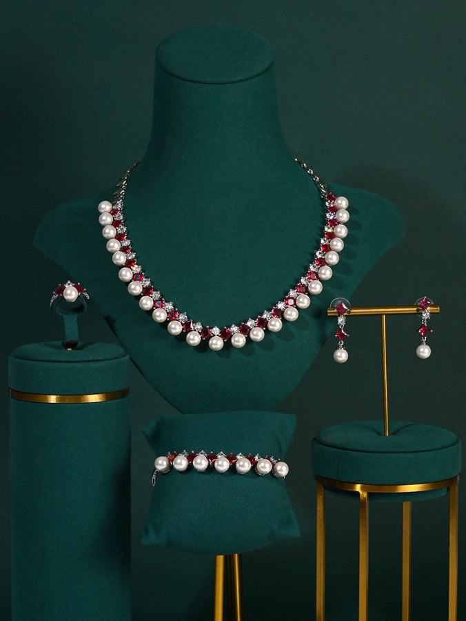 Inlay Pearl Zircon Jewelry Set