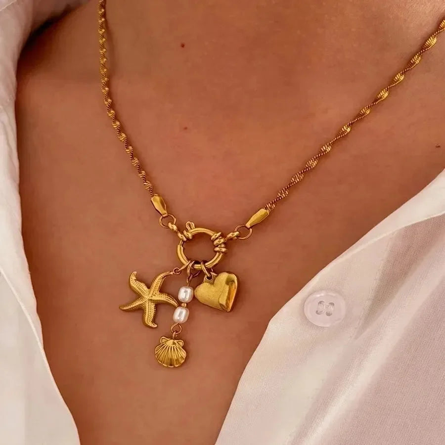 Blossom Starfish Heart Shape Necklace - Diatoms