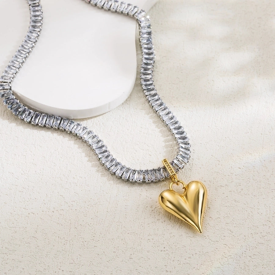 Three-dimensional Inlay Heart Shape Necklace