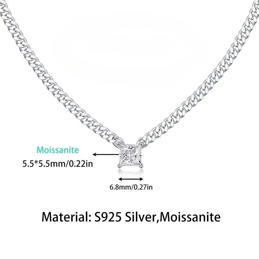 Luxy 925 Sterling Silver Moissanite Square GRA Certificate Pendant - Diatoms