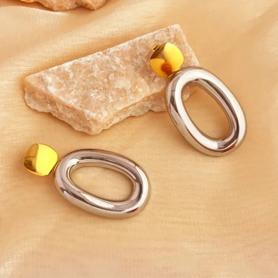Luxy Oval Hollow Drop Earrings - Diatoms