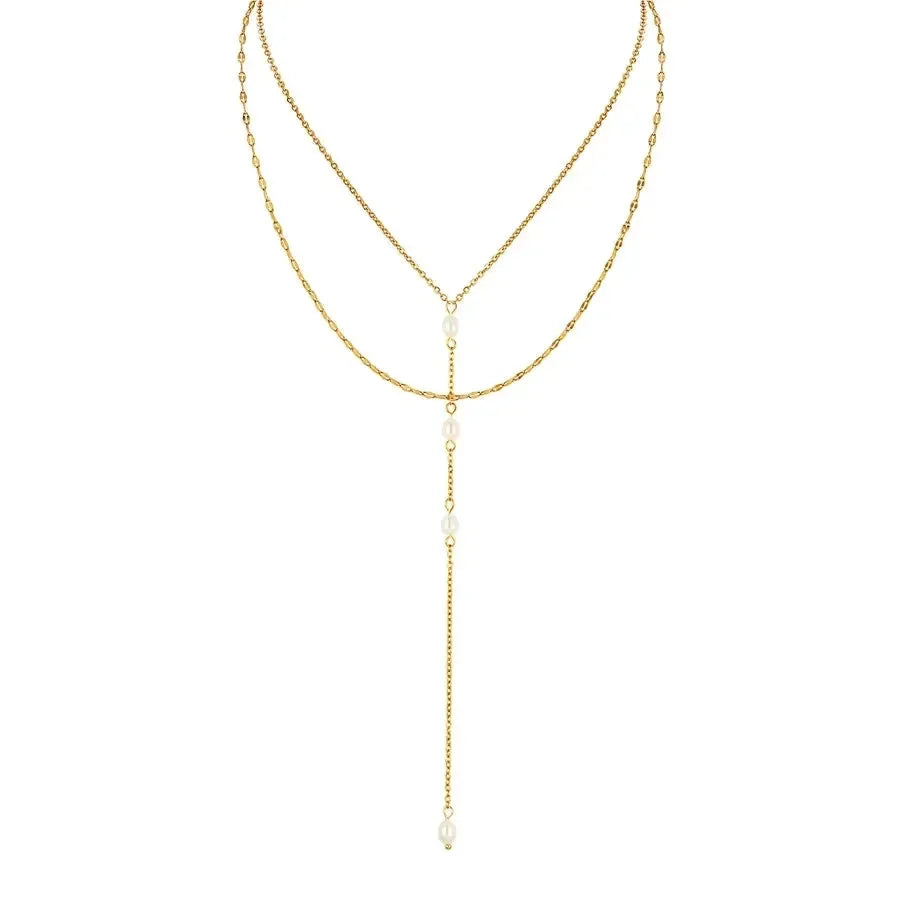 Double Layered Pearl Chain Necklace - Diatoms