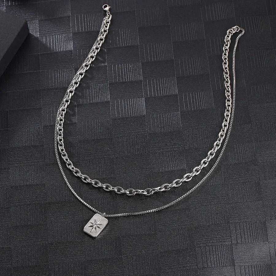 Diatoms Hip-Hop Retro Inlay Rhinestones Unisex Layered Necklace - Diatoms