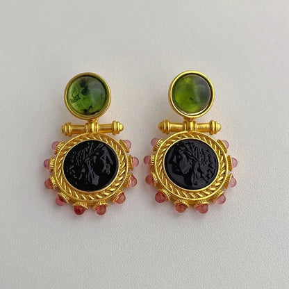 Vintage Style Color Block Glass Stone Drop Earrings - Diatoms