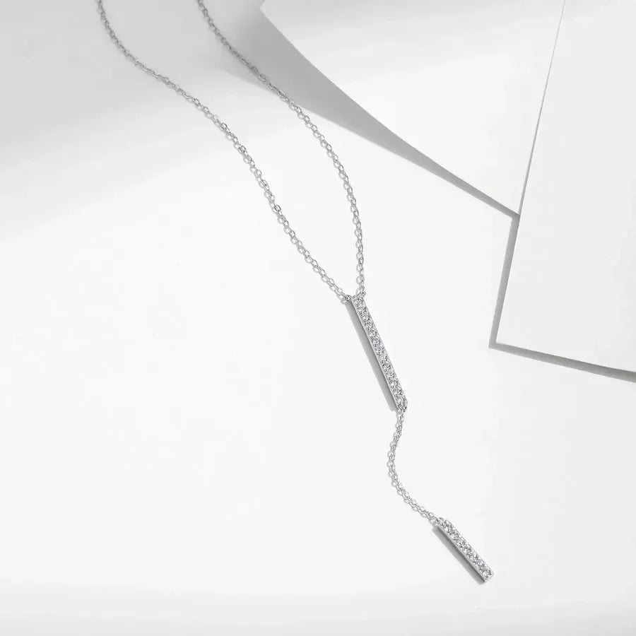 Sterling Silver Inlay Geometric Long Necklace - Diatoms