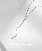 Sterling Silver Inlay Geometric Long Necklace - Diatoms