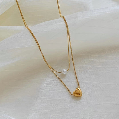 Double Layered Pearl Heart Necklace