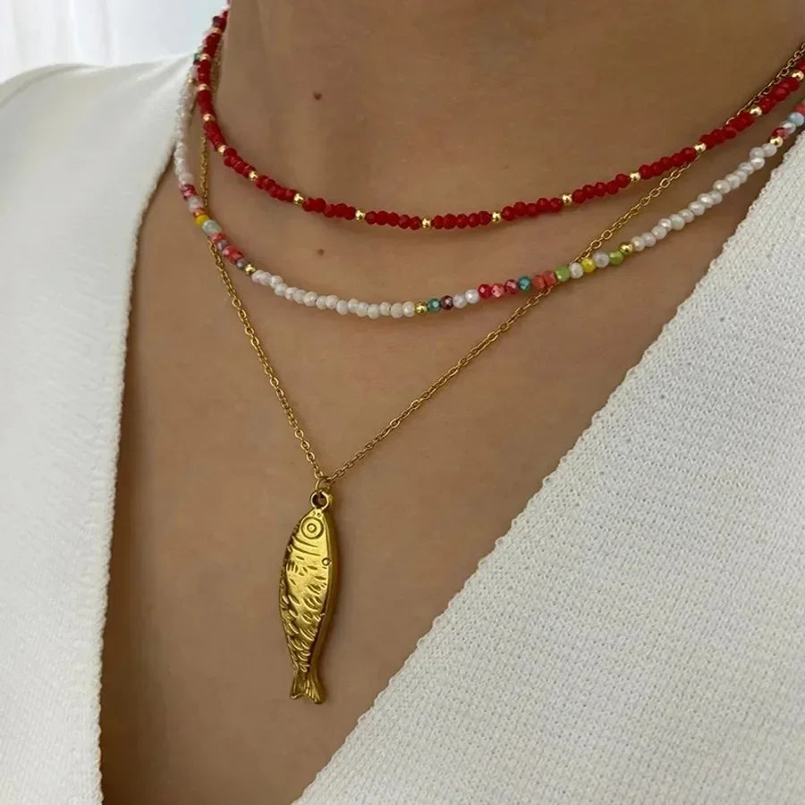 Vintage Style Fish Beaded Chain Necklaces - Diatoms