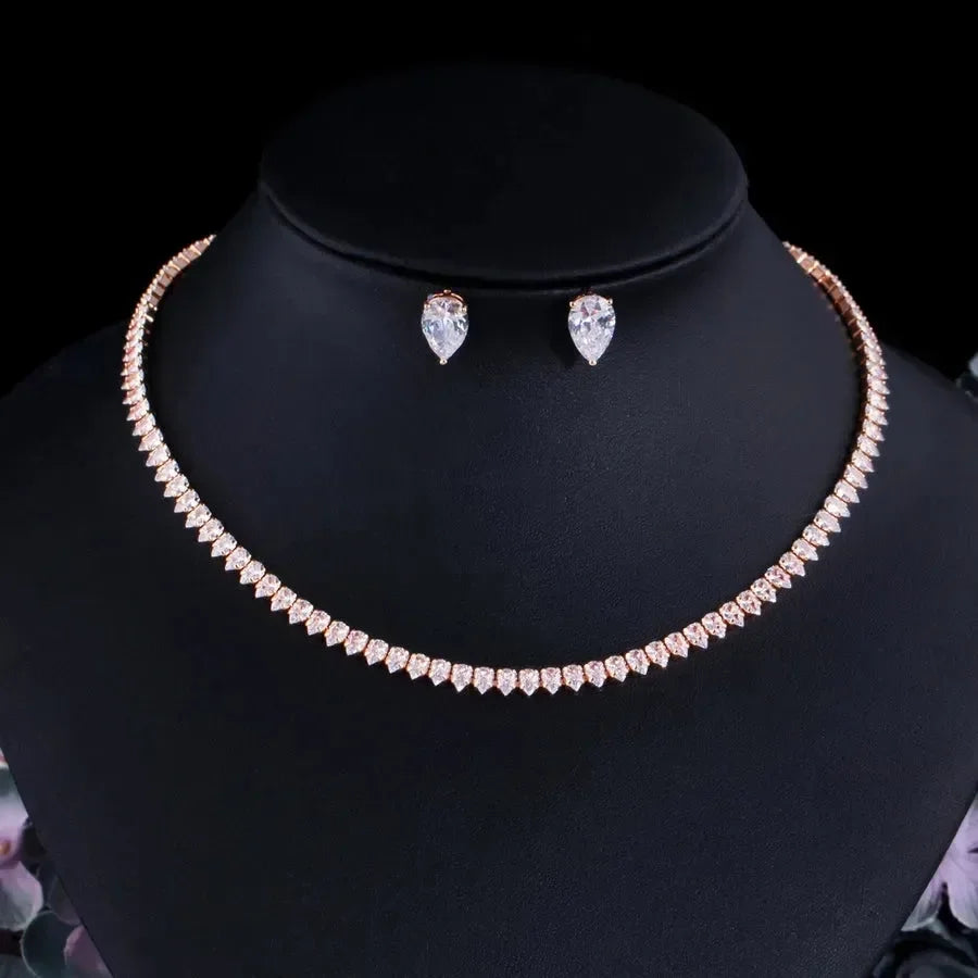 Elegant Lady Korean Style Diamond Earrings Necklace Set - Diatoms