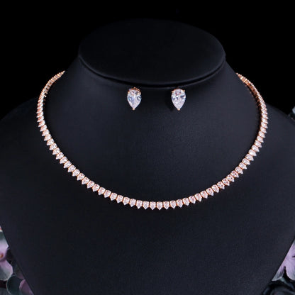 Elegant Lady Korean Style Diamond Earrings Necklace Set