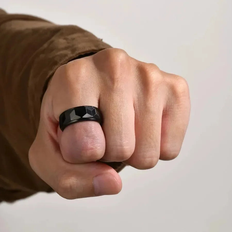 Men's Black Rings - Diatoms