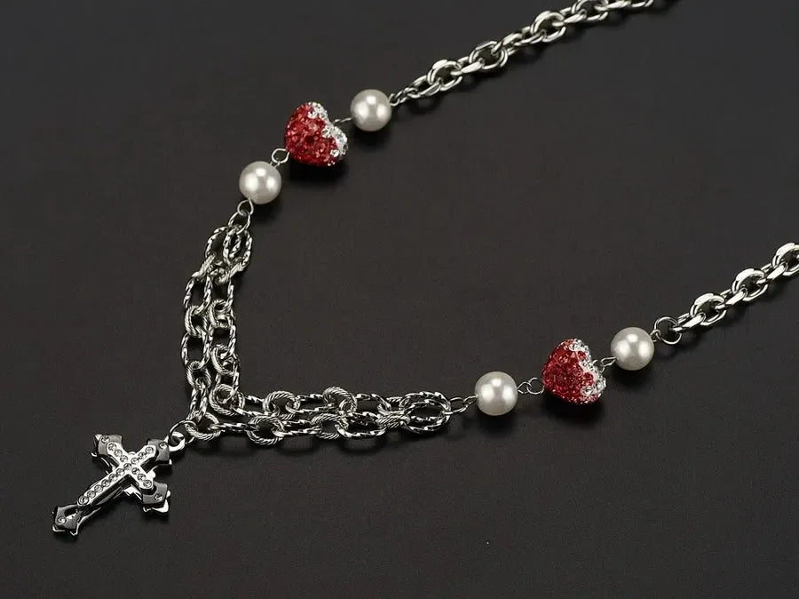 Diatoms Hip-Hop Heart Shape Inlay Rhinestones Unisex Pendant - Diatoms