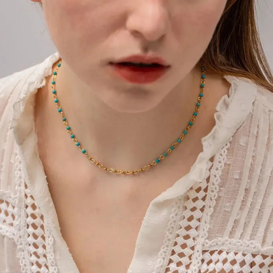 Blue Beaded Necklace - Diatoms