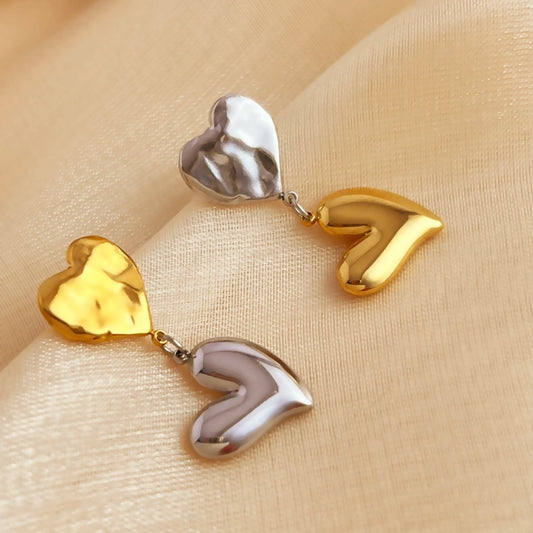 Double Heart Drop Earrings