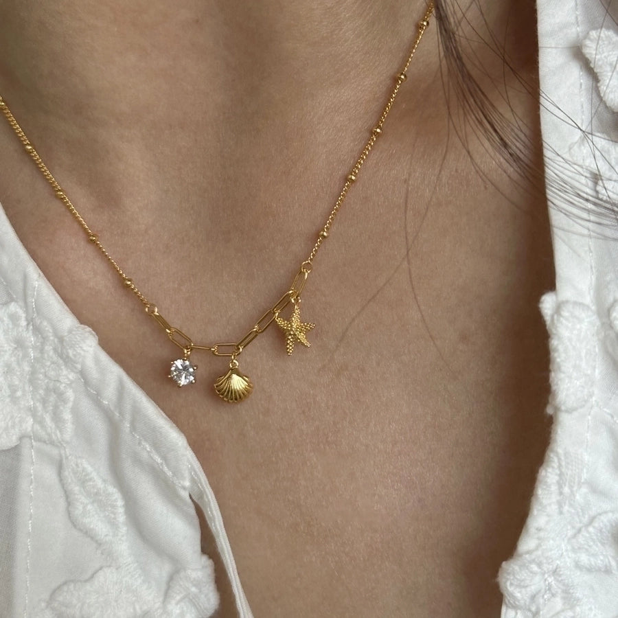 Diamond Starfish Shell Ocean Necklace