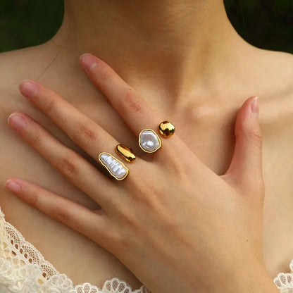 Elegant French Style Pearl Open Rings - Diatoms