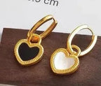 Black & White Heart Shape Double Side Necklace And Earrings - Diatoms