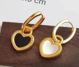 Black & White Heart Shape Double Side Necklace And Earrings - Diatoms