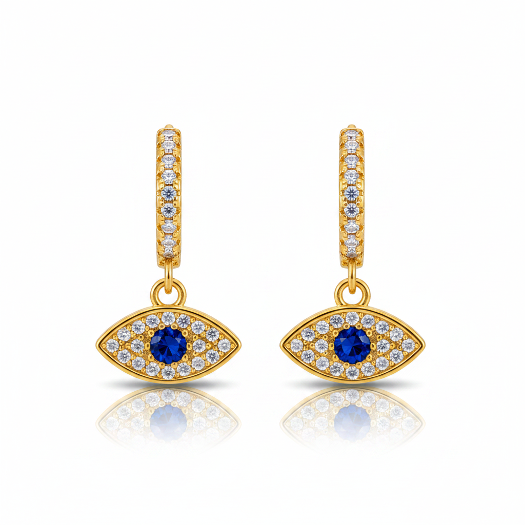 Emerald Evil Eye Drop Earrings
