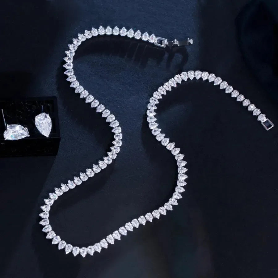 Elegant Lady Korean Style Diamond Earrings Necklace Set - Diatoms