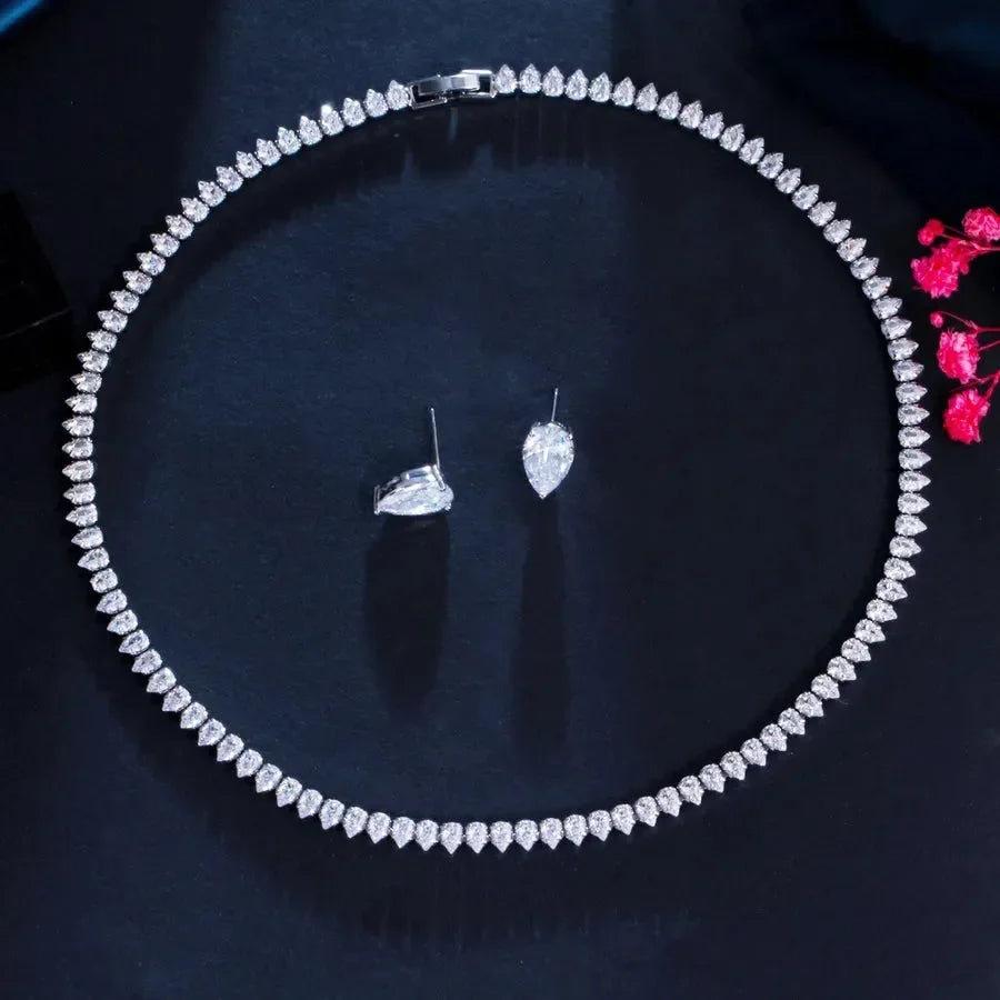 Elegant Lady Korean Style Diamond Earrings Necklace Set - Diatoms
