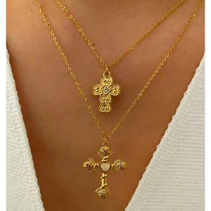 Vintage French Romantic Cross Rhinestones Pendant