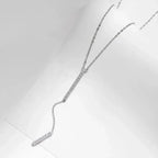 Sterling Silver Inlay Geometric Long Necklace - Diatoms