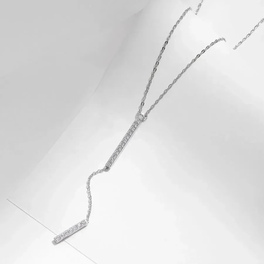 Sterling Silver Inlay Geometric Long Necklace - Diatoms