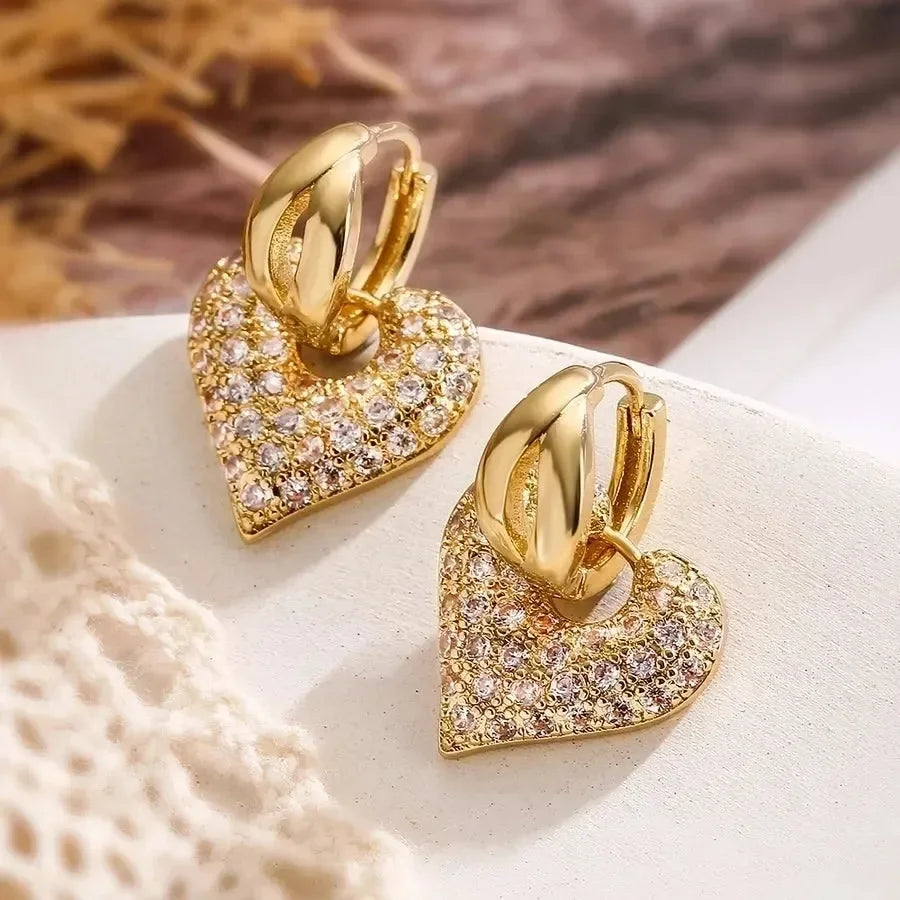Commute Heart Shape Inlay Diamond Drop Earrings - Diatoms