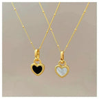 Black & White Heart Shape Double Side Necklace And Earrings - Diatoms