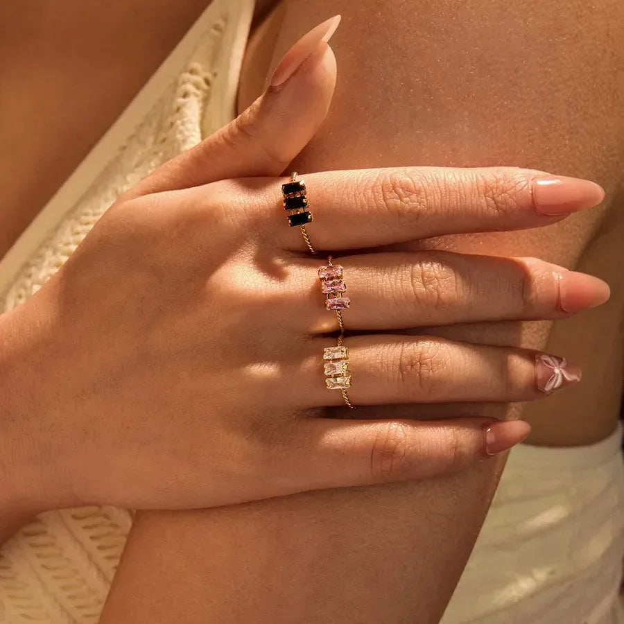 Shiny Square Zircon Open Rings - Diatoms