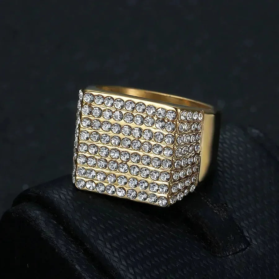 Diatoms Golden Rhinestones Men's Ring - Diatoms