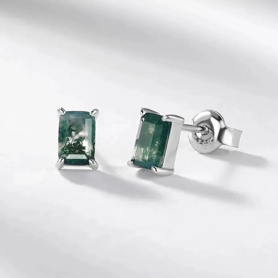 Natural Moss Silver Ear Studs - Diatoms