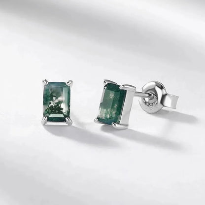 Natural Moss Silver Ear Studs - Diatoms