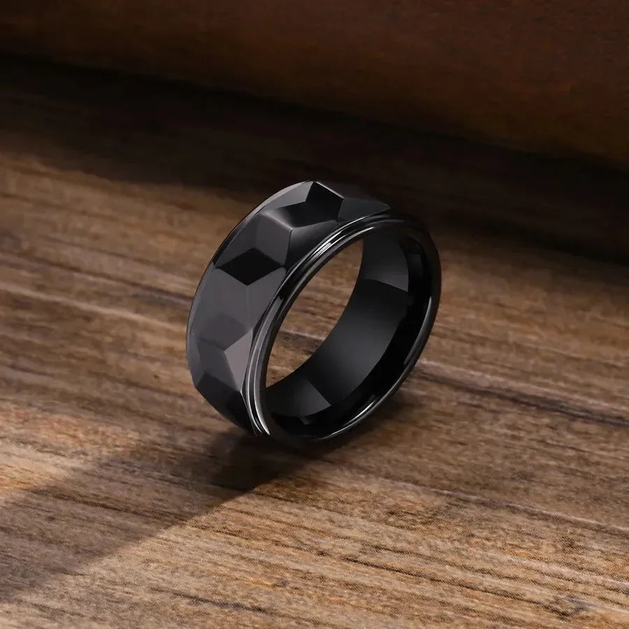 Men's Black Rings - Diatoms