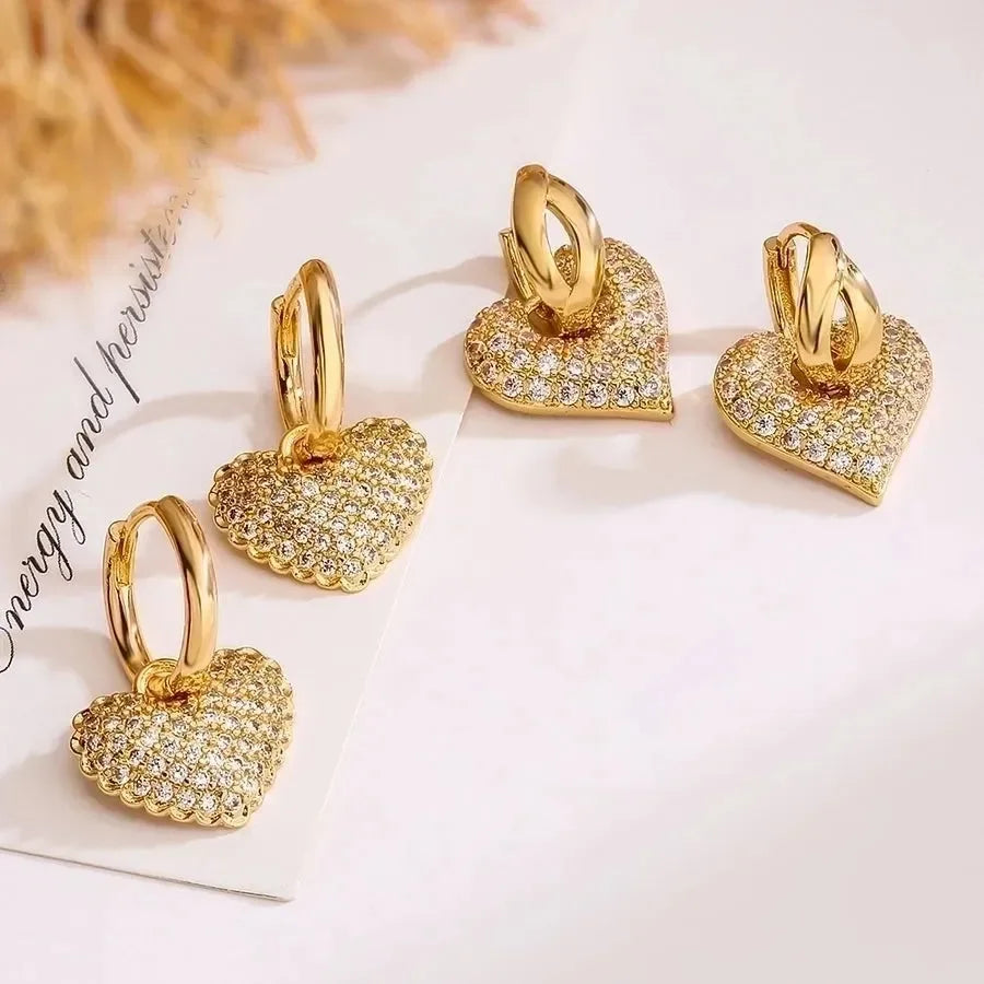 Commute Heart Shape Inlay Diamond Drop Earrings - Diatoms