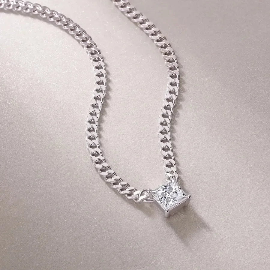 Luxy 925 Sterling Silver Moissanite Square GRA Certificate Pendant - Diatoms