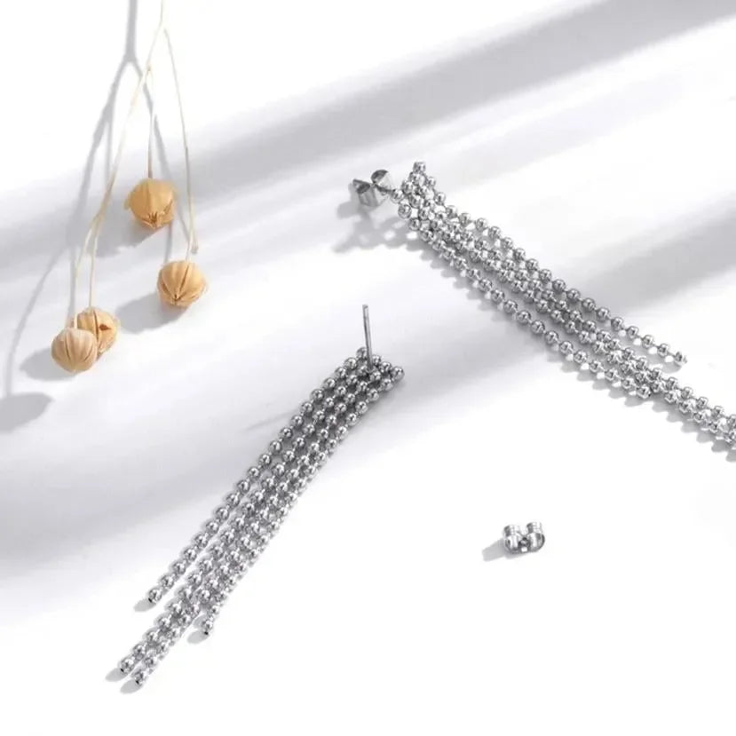 Korean Tassel Silver Drop Earrings - Diatoms