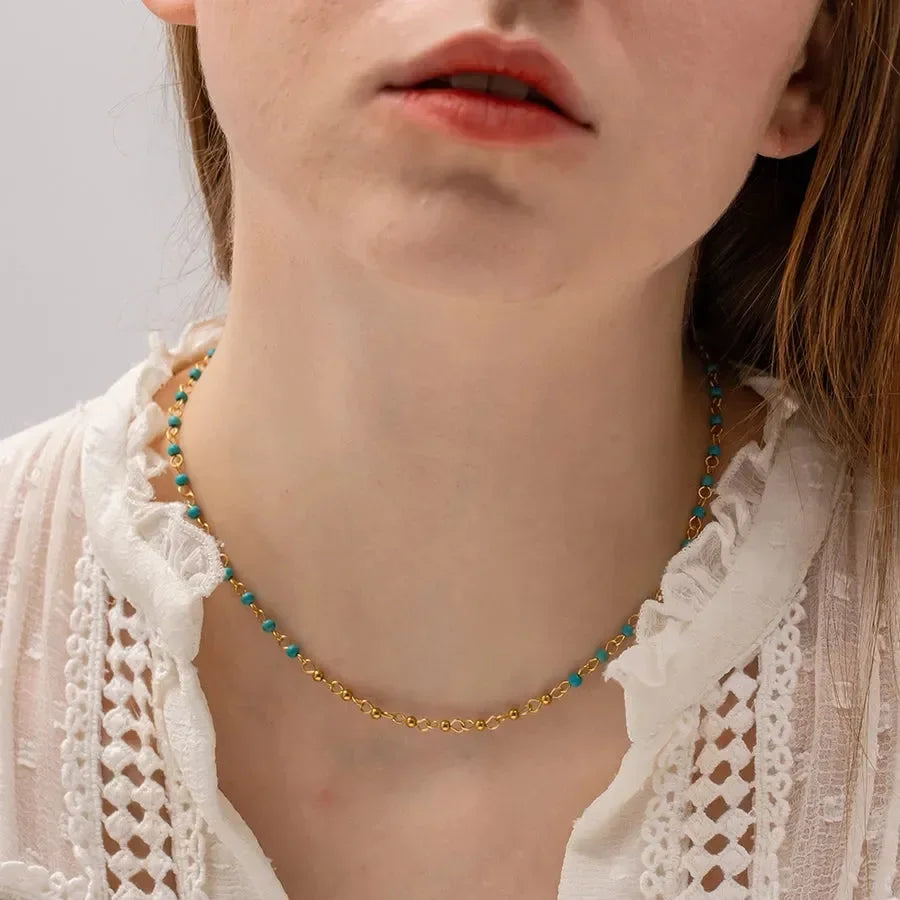 Blue Beaded Necklace - Diatoms